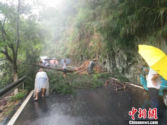 开化县林山华殿线塌方堵住道路 开化宣传部提供 摄